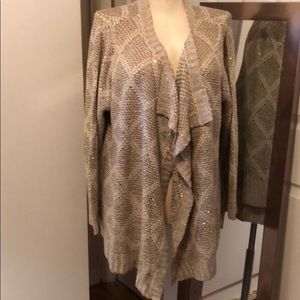 Tan cream and sequined open front cardigan